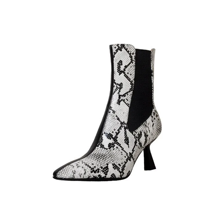 Wenkouban  Autumn Shoes    Autumn Women Boots Pointed Toe Thin Heel Cow Leather Boots Elegant Snake-print Leather Shoes for Women High Heel Boots