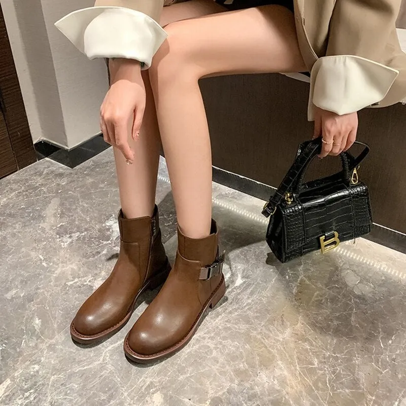 Wenkouban  fashion inspo   Autumn/Winter Women Boots Split Leather Round Toe Low Heel Short Boots for Women Designer Boots Brand Women Shoes botas de mujer