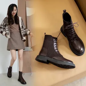 Wenkouban  fashion inspo    New Autumn/Winter Women Shoes Cow Leather Round Toe Low Heel Boots Women Casual Short Boots for Women Female Modern Boots