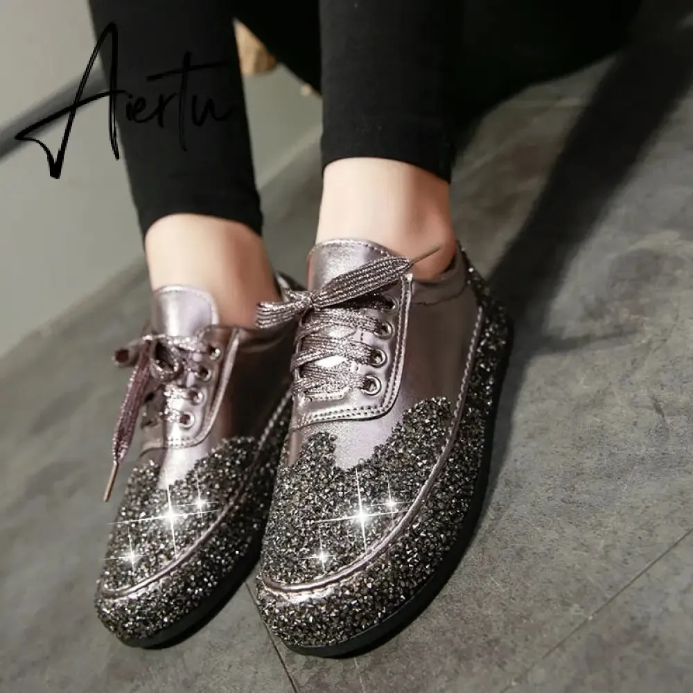 Women Casual Shoes Sequin Jelly Color Crystal Silver Shoes Flat Sneakers Spring Fashion Trend Comfortable Vulcanized Sneakers