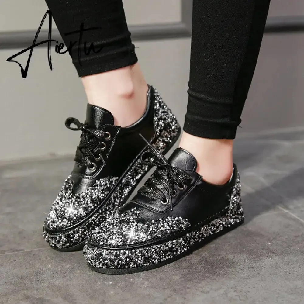 Women Casual Shoes Sequin Jelly Color Crystal Silver Shoes Flat Sneakers Spring Fashion Trend Comfortable Vulcanized Sneakers