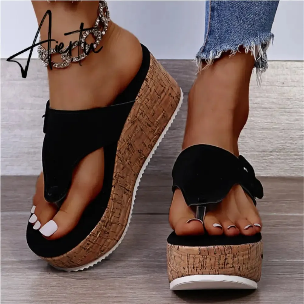 Women Summer Flip Flops Shoes Female Wedge Platform Sandal  Ladies 7.5cm Thick Bottom Casual Slippers Shoe Black Pink