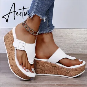 Women Summer Flip Flops Shoes Female Wedge Platform Sandal  Ladies 7.5cm Thick Bottom Casual Slippers Shoe Black Pink