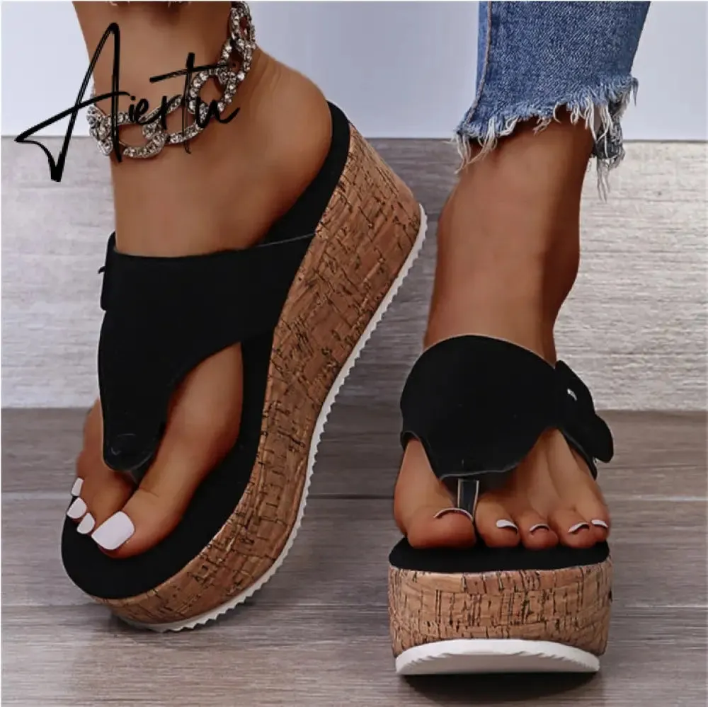 Women Summer Flip Flops Shoes Female Wedge Platform Sandal  Ladies 7.5cm Thick Bottom Casual Slippers Shoe Black Pink