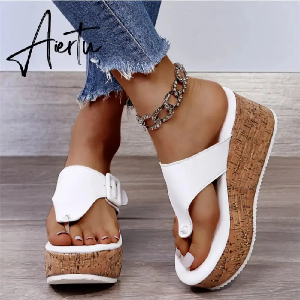 Women Summer Flip Flops Shoes Female Wedge Platform Sandal  Ladies 7.5cm Thick Bottom Casual Slippers Shoe Black Pink