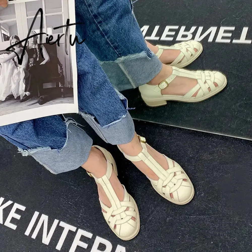 Women Summer Sandals Low Heel Platform Sandals Female Shoes Sewing Buckle Comfortable Casual Hollow Out Women's Plus Size