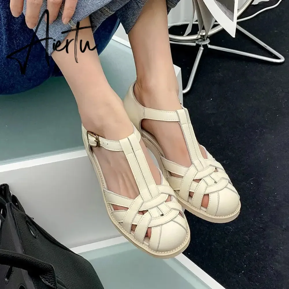 Women Summer Sandals Low Heel Platform Sandals Female Shoes Sewing Buckle Comfortable Casual Hollow Out Women's Plus Size