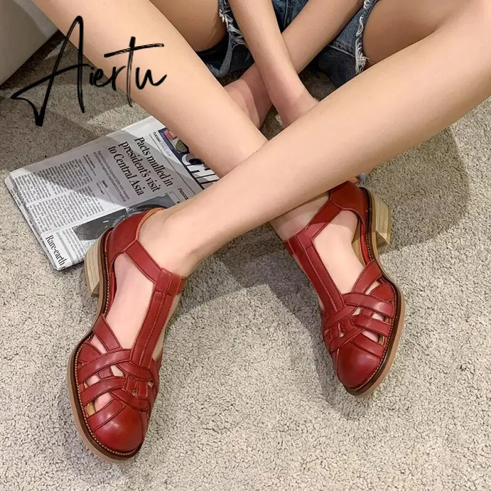 Women Summer Sandals Low Heel Platform Sandals Female Shoes Sewing Buckle Comfortable Casual Hollow Out Women's Plus Size