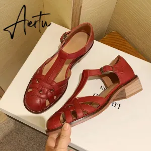 Women Summer Sandals Low Heel Platform Sandals Female Shoes Sewing Buckle Comfortable Casual Hollow Out Women's Plus Size