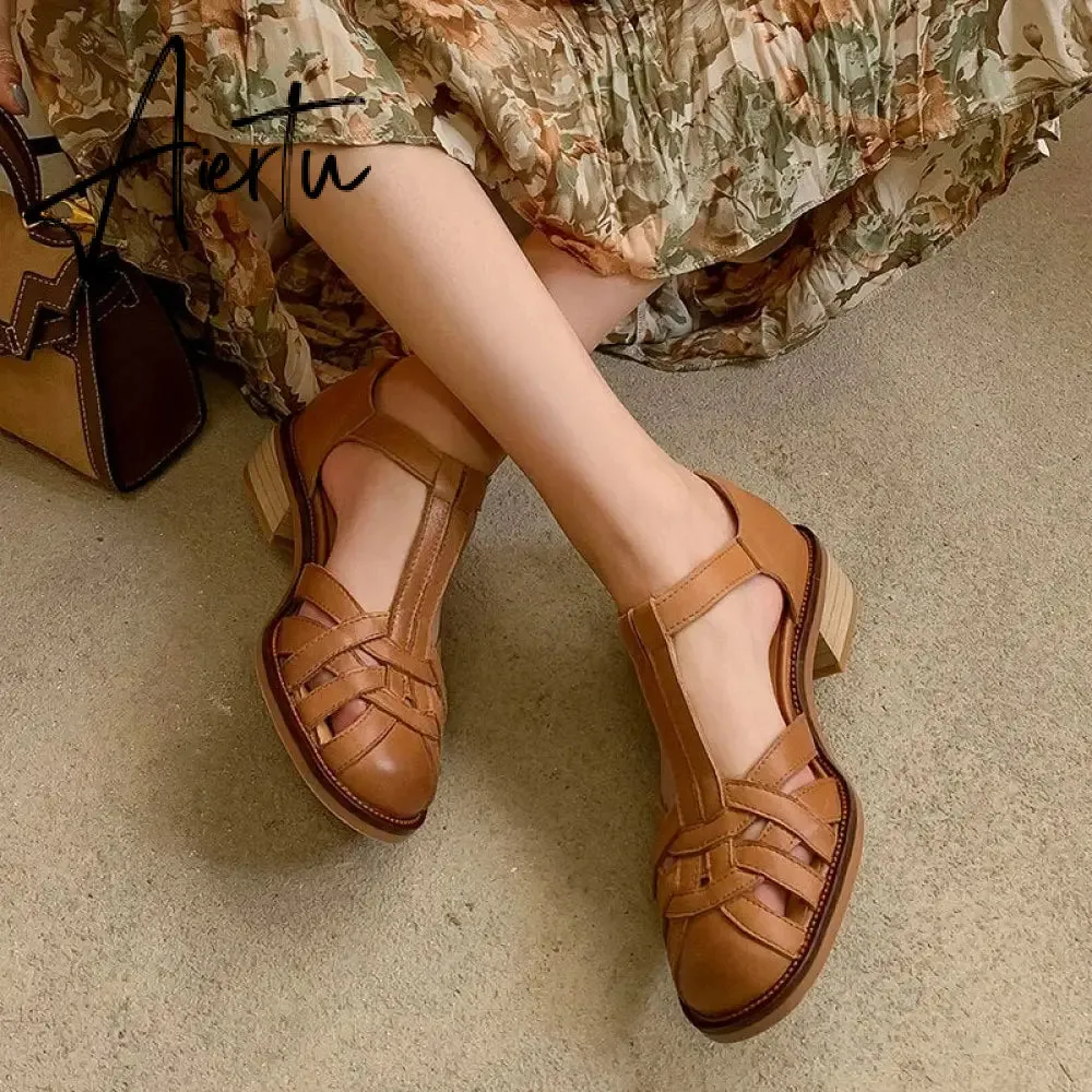 Women Summer Sandals Low Heel Platform Sandals Female Shoes Sewing Buckle Comfortable Casual Hollow Out Women's Plus Size