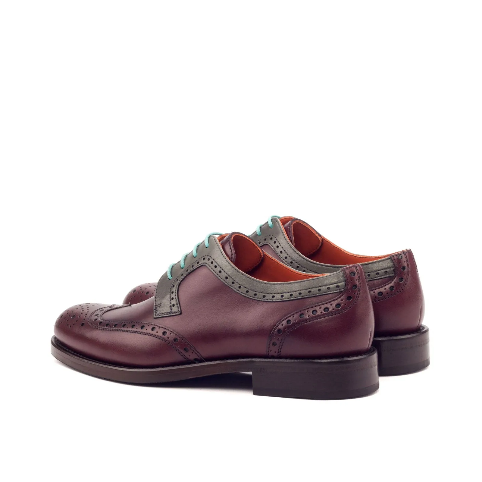 Women's Derby Wingtip Leather Shoes Burgundy Grey 3416