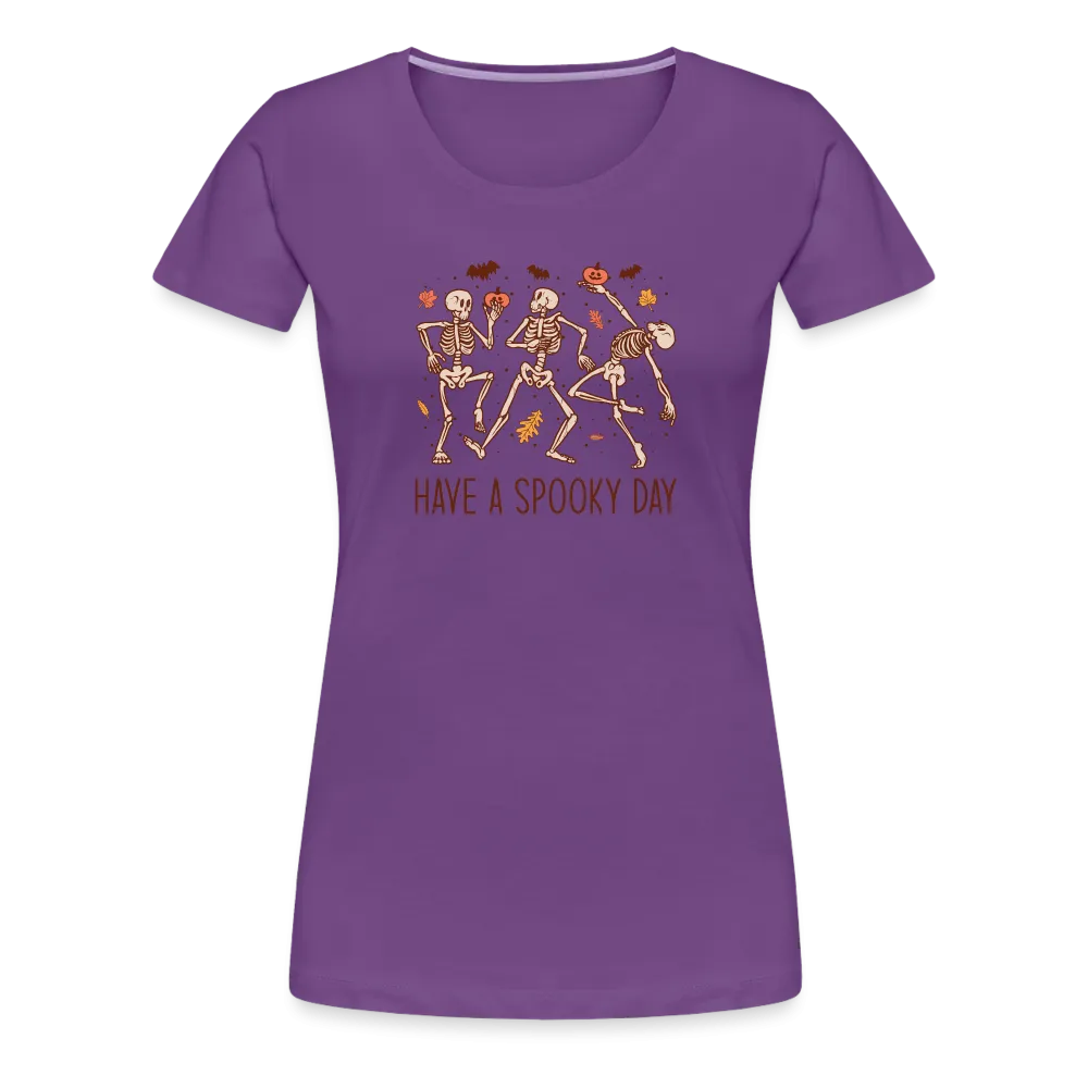 Women's 'Have a Spooky Day' Dancing Skeletons Premium Tee: Bone-Jiggling Style for the Halloween Enthusiast