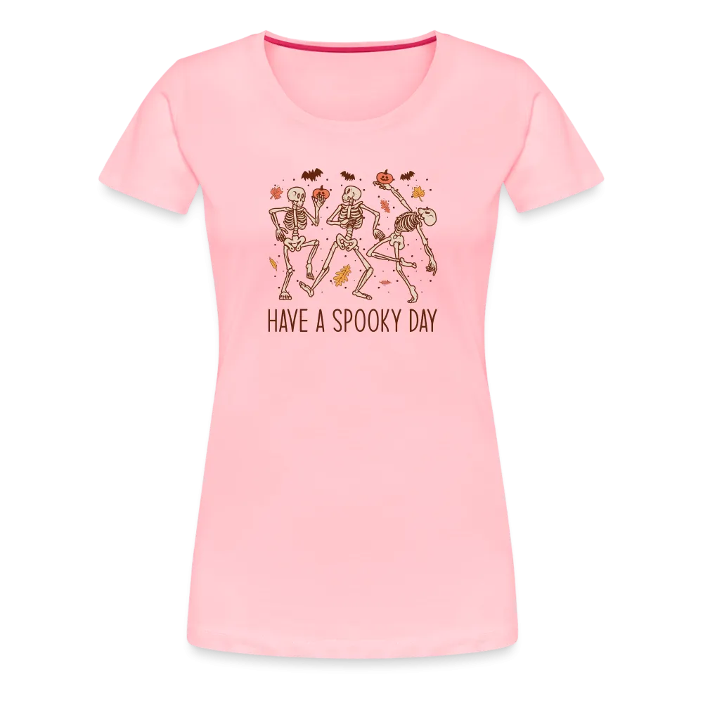 Women's 'Have a Spooky Day' Dancing Skeletons Premium Tee: Bone-Jiggling Style for the Halloween Enthusiast