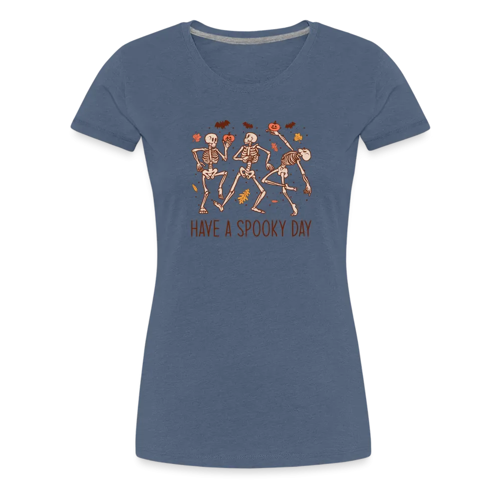 Women's 'Have a Spooky Day' Dancing Skeletons Premium Tee: Bone-Jiggling Style for the Halloween Enthusiast