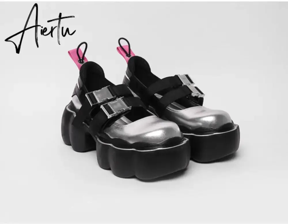 Womens Lolita Square Toe Gothic Punk Pumps Shoes Creepers Japanese Harajuku Platform Belt Buckle Girls Creepers 3Colors