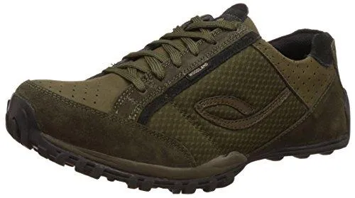 Woodland Men's Olive Green Leather Sneakers - 8 UK/India (42 EU)