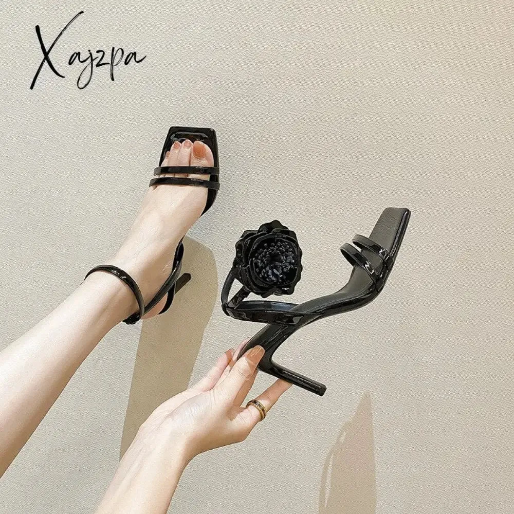 Xajzpa Ankle Strap Women's Pumps Party Shoes Thin Band High Heels Flower Decorated Ankle Sexy Buckle Shoes Ladies Shoes Bridal Shoes