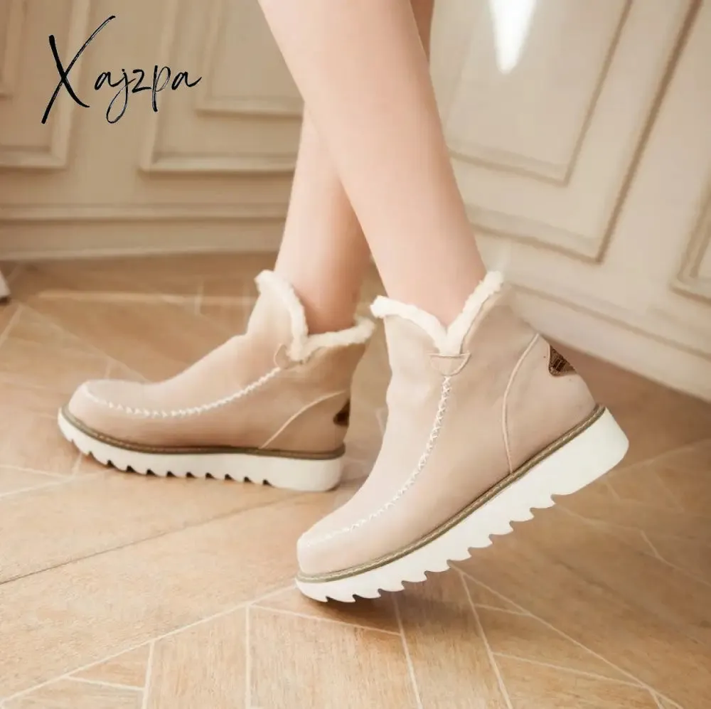 Xajzpa - Winter Boots with Plush for Women New In Anti Slip Platform Boots Comfortable Woman Wedges Warm Shoes Fur Snow Ankle Boots