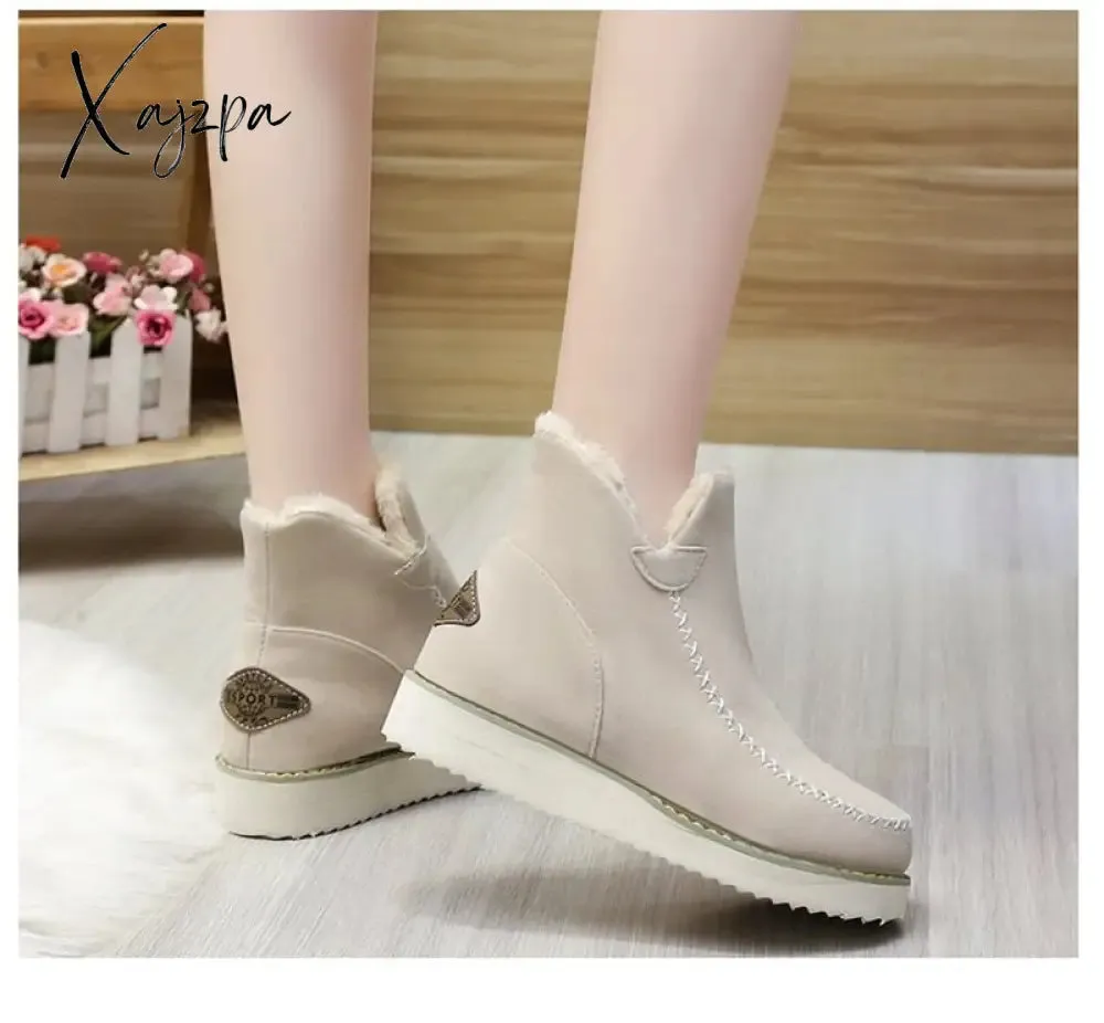 Xajzpa - Winter Boots with Plush for Women New In Anti Slip Platform Boots Comfortable Woman Wedges Warm Shoes Fur Snow Ankle Boots