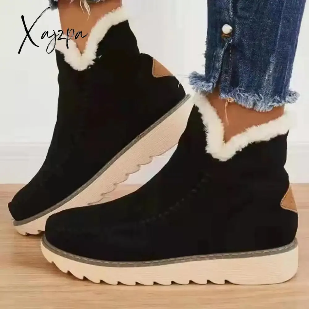 Xajzpa - Winter Boots with Plush for Women New In Anti Slip Platform Boots Comfortable Woman Wedges Warm Shoes Fur Snow Ankle Boots