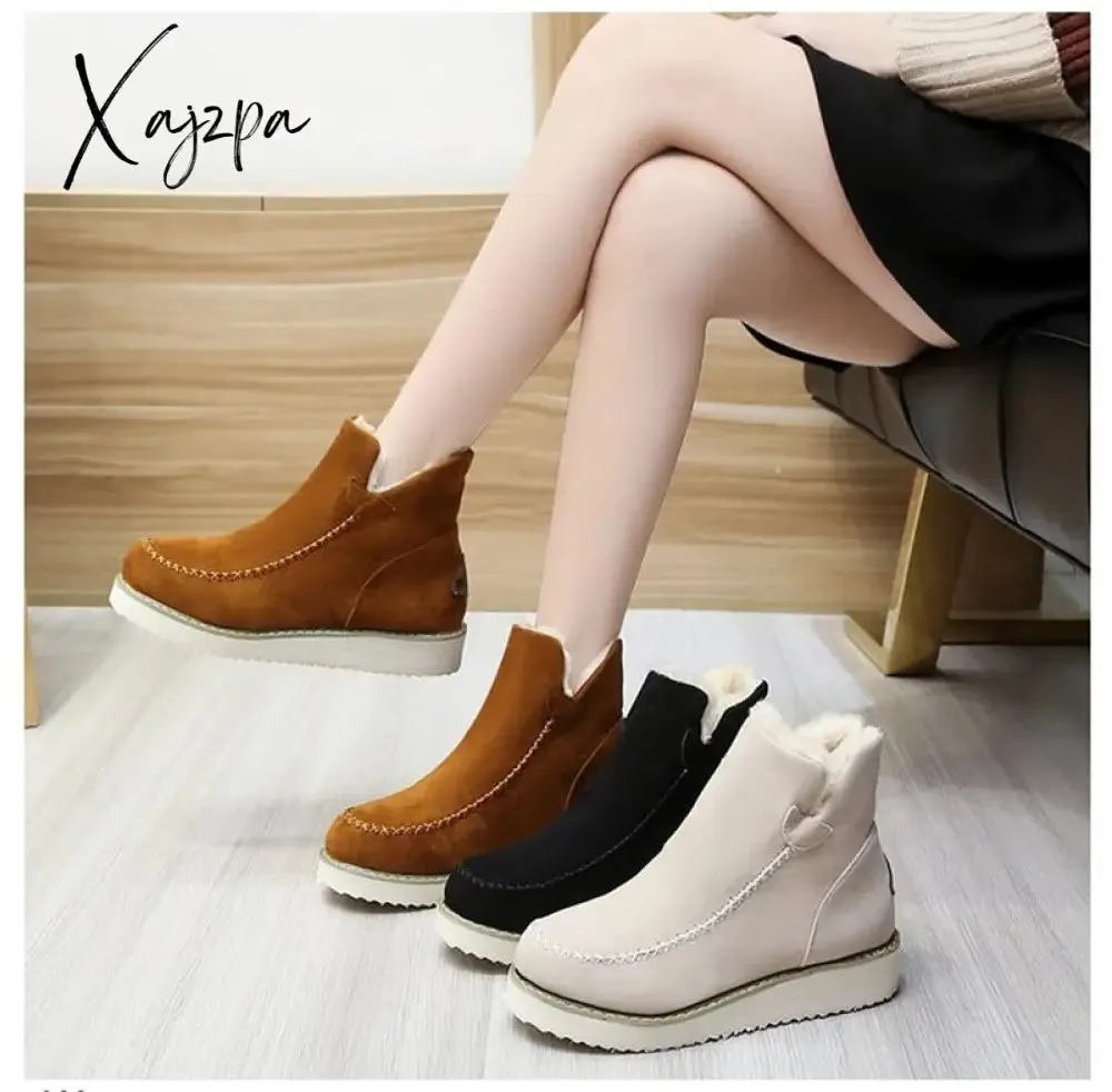 Xajzpa - Winter Boots with Plush for Women New In Anti Slip Platform Boots Comfortable Woman Wedges Warm Shoes Fur Snow Ankle Boots