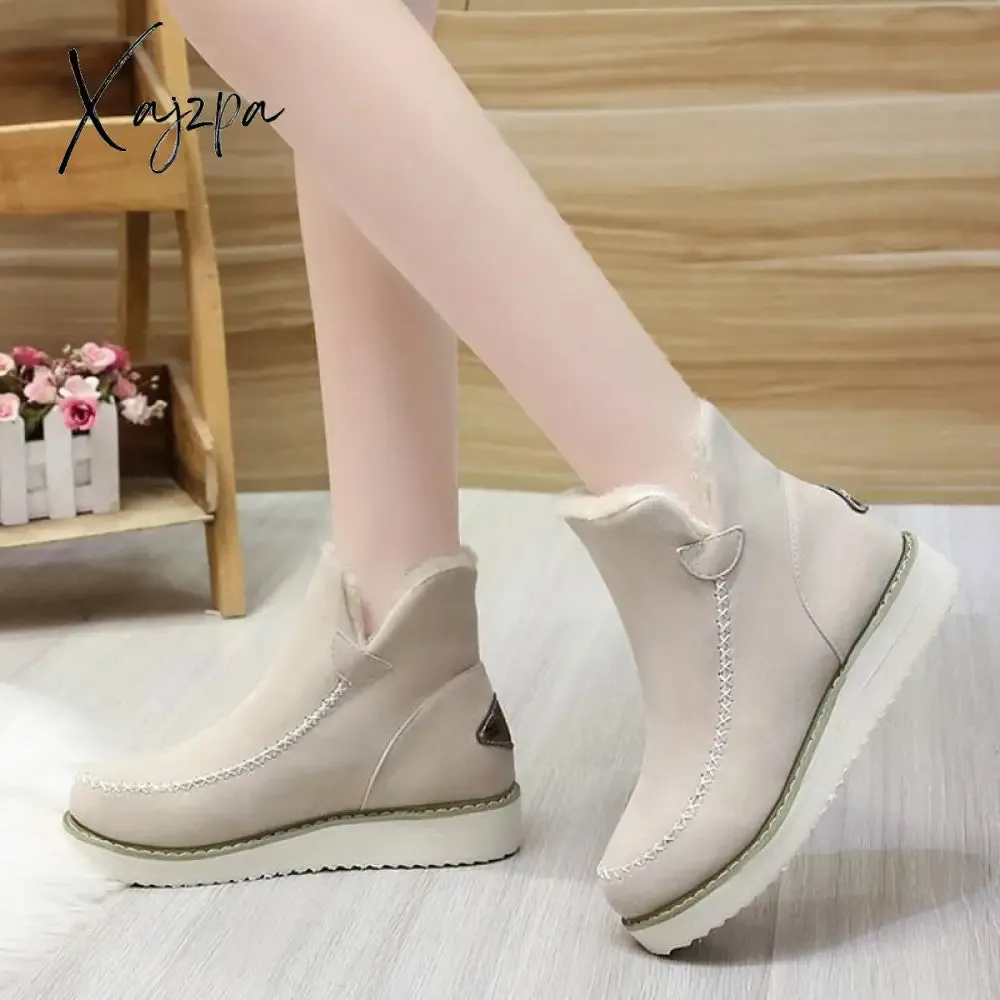 Xajzpa - Winter Boots with Plush for Women New In Anti Slip Platform Boots Comfortable Woman Wedges Warm Shoes Fur Snow Ankle Boots