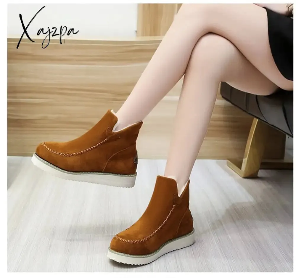 Xajzpa - Winter Boots with Plush for Women New In Anti Slip Platform Boots Comfortable Woman Wedges Warm Shoes Fur Snow Ankle Boots