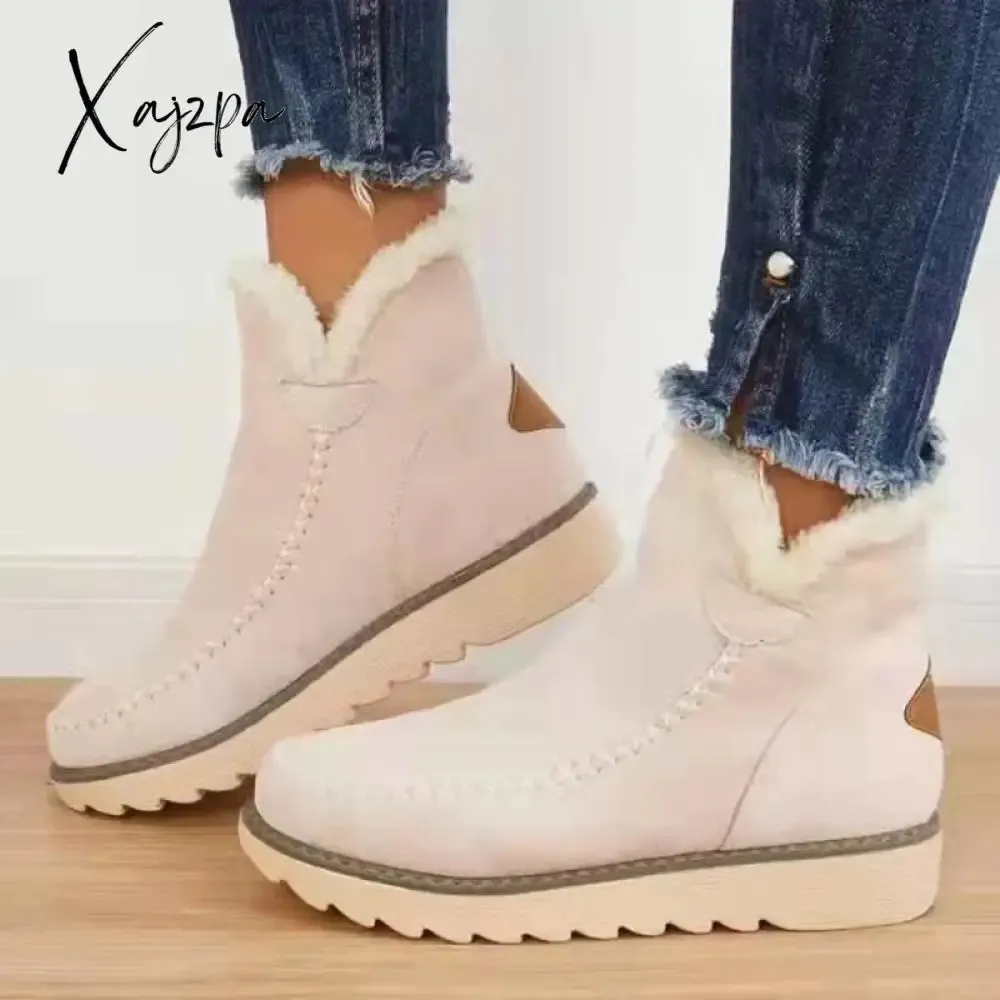 Xajzpa - Winter Boots with Plush for Women New In Anti Slip Platform Boots Comfortable Woman Wedges Warm Shoes Fur Snow Ankle Boots