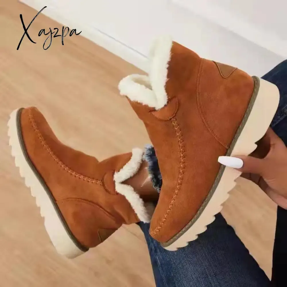 Xajzpa - Winter Boots with Plush for Women New In Anti Slip Platform Boots Comfortable Woman Wedges Warm Shoes Fur Snow Ankle Boots