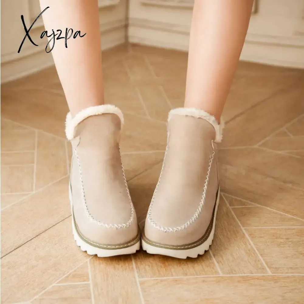 Xajzpa - Winter Boots with Plush for Women New In Anti Slip Platform Boots Comfortable Woman Wedges Warm Shoes Fur Snow Ankle Boots