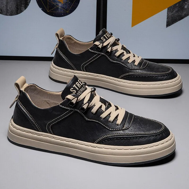 xiangtuibao Black Shoes Men Sneakers Leather Flats Casual Tennis High Quality Lace Up Vulcanized Shoe Luxury Running Sports Sneakers for Men