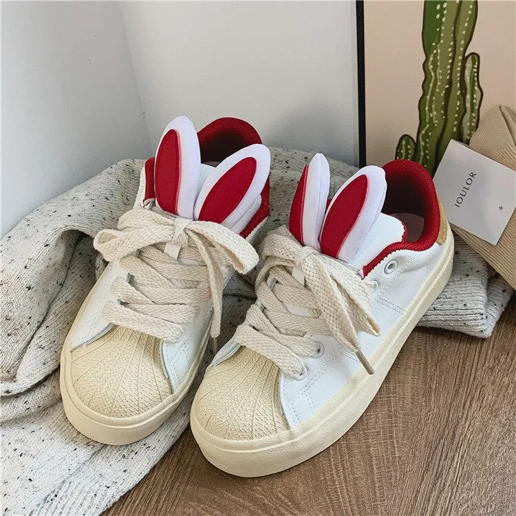 xiangtuibao Cute Rabbit Sport Shoes for Women  Fashion Flat Casual Sneaker Female Designer Chunky Platform Shoes Girls Trend Comfortable