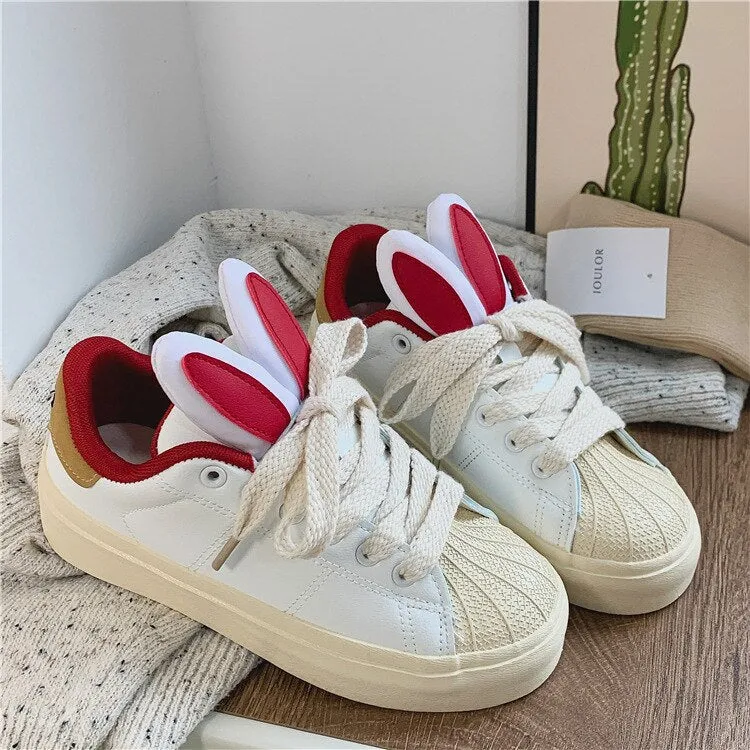 xiangtuibao Cute Rabbit Sport Shoes for Women  Fashion Flat Casual Sneaker Female Designer Chunky Platform Shoes Girls Trend Comfortable