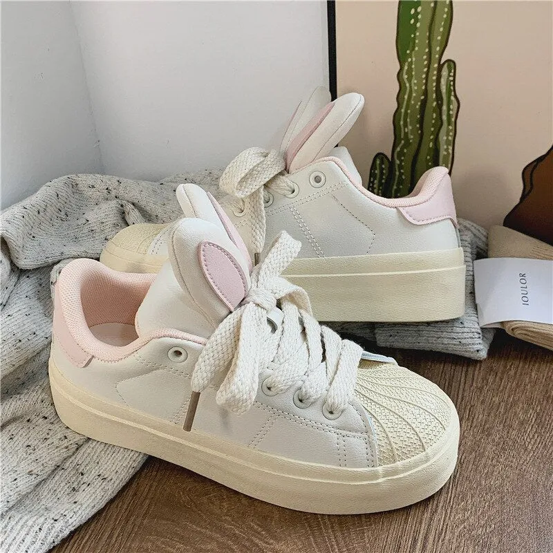 xiangtuibao Cute Rabbit Sport Shoes for Women  Fashion Flat Casual Sneaker Female Designer Chunky Platform Shoes Girls Trend Comfortable