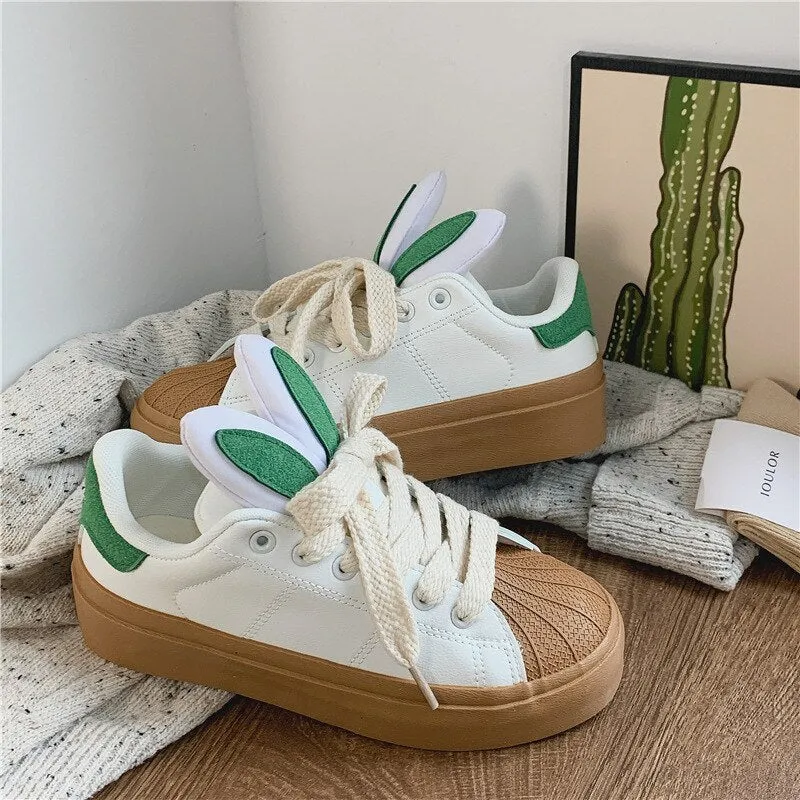 xiangtuibao Cute Rabbit Sport Shoes for Women  Fashion Flat Casual Sneaker Female Designer Chunky Platform Shoes Girls Trend Comfortable