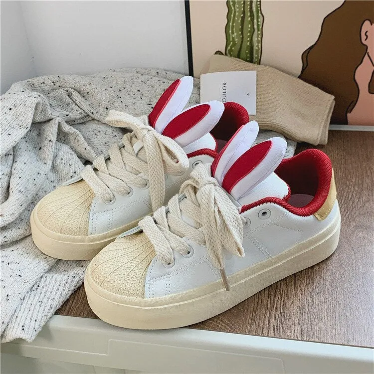 xiangtuibao Cute Rabbit Sport Shoes for Women  Fashion Flat Casual Sneaker Female Designer Chunky Platform Shoes Girls Trend Comfortable