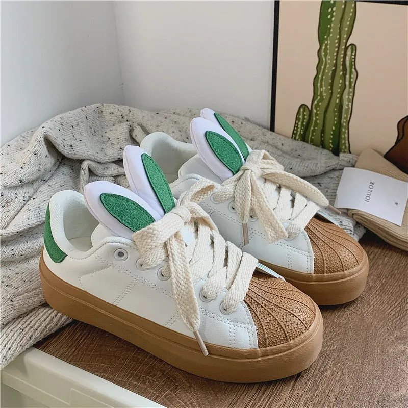 xiangtuibao Cute Rabbit Sport Shoes for Women  Fashion Flat Casual Sneaker Female Designer Chunky Platform Shoes Girls Trend Comfortable