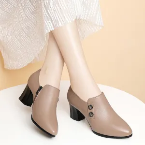 xiangtuibao Genuine Leather Shoes Dress  New Autumn Women's Shoes Pointed Toe Thick Heel Ladies High Heels Spring Work Shoes Mid-heel