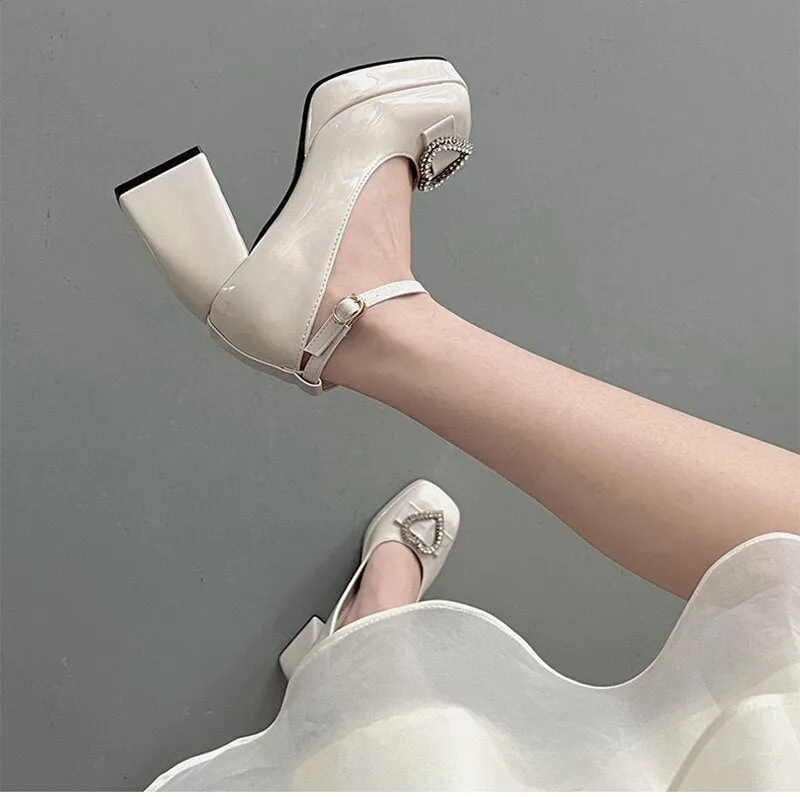 xiangtuibao  New Mary Jane Shoes Women Square Toe High Heels Shoes Lolita Pink Pumps Fashion Ankle Strap Sandals Ladies Elegant Shoes