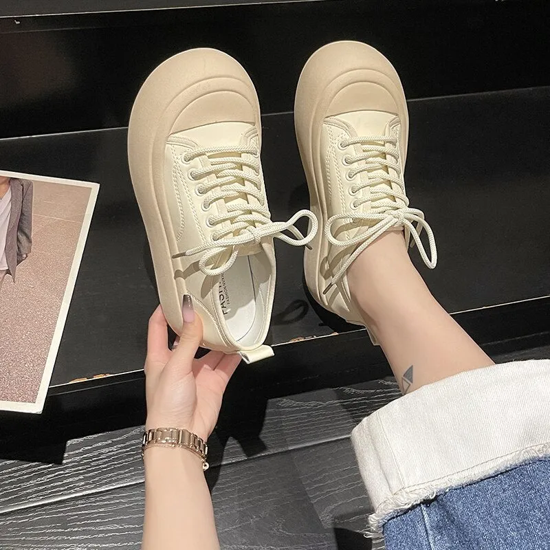 xiangtuibao New Spring Autumn Women Casual Flats Platform Shoes Designer Lace Up Thick Walking Comfortable Non Slip Chaussures Femme