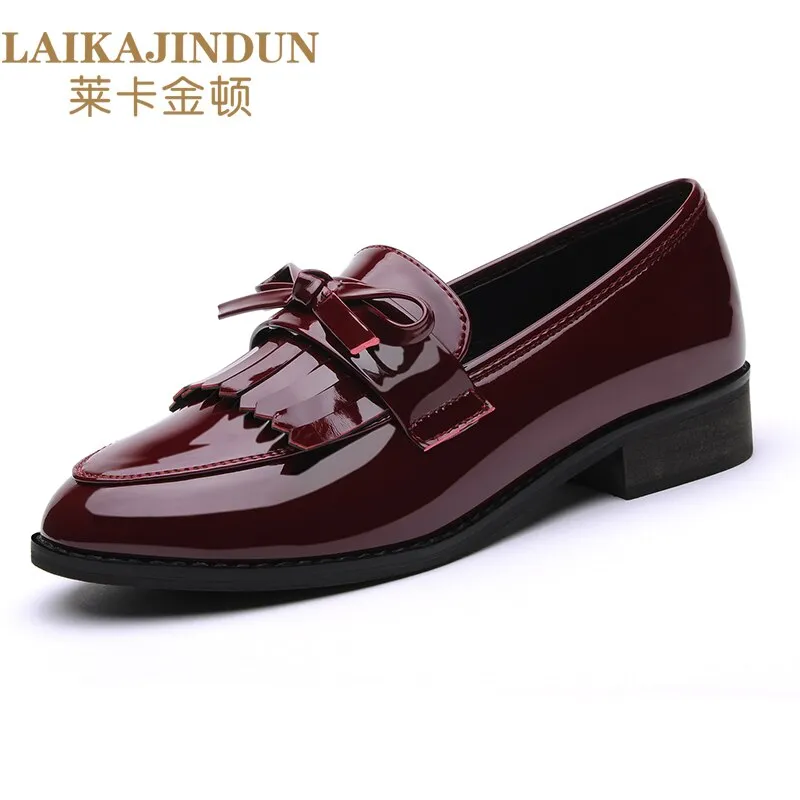 xiangtuibao Patent Leather  Shoes Women's British Style Women's  New Spring Autumn Soft Bottom Ladies Mid-heel Soft Leather Low Heel