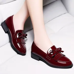 xiangtuibao Patent Leather  Shoes Women's British Style Women's  New Spring Autumn Soft Bottom Ladies Mid-heel Soft Leather Low Heel