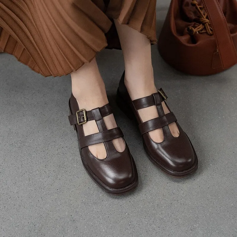 xiangtuibao  Spring New Women Shoes Oxfords Brown Flat Shoes Women Pumps Genuine Leather Ladies Shoes Round Toe Retro Shoes Woman Casual