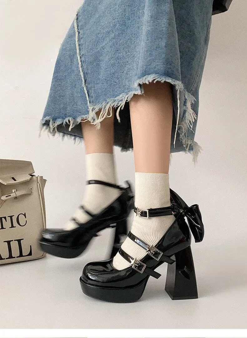 xiangtuibao Women's pumps  New Versatile Square Head French Marijane Shoes platform heels women shoes black heels pumps women shoes